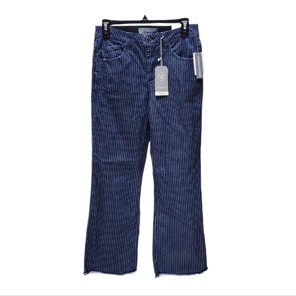 Wit & Wisdom Ankle Flare Leg Jeans Pinstripe Fray Hem High Rise Ab Solution 4